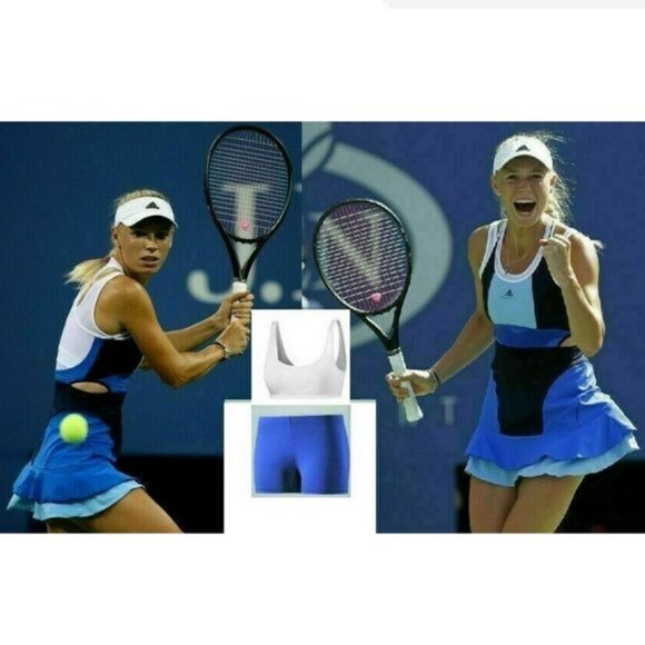 NWT Adidas Stella McCartney Tennis DRESS w/ BRA + SHORTS Small S blue white